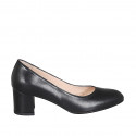 Woman's pump with rounded tip in black leather heel 6 - Available sizes:  32, 33, 34, 42, 43, 44, 45