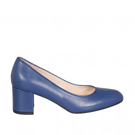 Decolté da donna a punta tonda in pelle blu tacco 6 - Misure disponibili: 32, 33, 34, 43