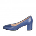 Woman's pump with rounded tip in blue leather heel 6 - Available sizes:  32, 33, 34, 42, 43, 44