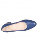 Woman's pump with rounded tip in blue leather heel 6 - Available sizes:  32, 33, 34, 42, 43, 44