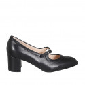 Escarpin pour femmes en cuir noir avec courroie talon 6 - Pointures disponibles:  43, 44, 45