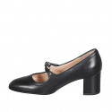 Escarpin pour femmes en cuir noir avec courroie talon 6 - Pointures disponibles:  43, 44, 45