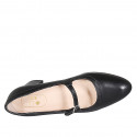 Escarpin pour femmes en cuir noir avec courroie talon 6 - Pointures disponibles:  43, 44, 45