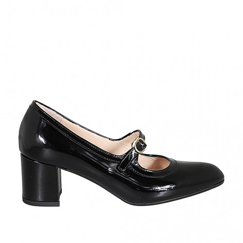 Mary Jane pour femmes en cuir verni noir avec courroie talon 6 - Pointures disponibles:  44, 45