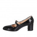 Woman's Mary Jane in black patent leather with strap heel 6 - Available sizes:  32, 44, 45