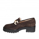 Woman's mocassin with accessory in brown suede with heel 5 - Available sizes:  32, 33, 34, 42, 43, 44, 45