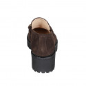 Woman's mocassin with accessory in brown suede with heel 5 - Available sizes:  32, 33, 34, 42, 43, 44, 45