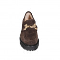 Woman's mocassin with accessory in brown suede with heel 5 - Available sizes:  32, 33, 34, 42, 43, 44, 45