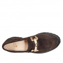 Woman's mocassin with accessory in brown suede with heel 5 - Available sizes:  32, 33, 34, 42, 43, 44, 45