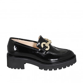 Woman's mocassin with accessory in black patent leather heel 5 - Available sizes:  32, 44