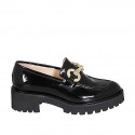 Woman's mocassin with accessory in black patent leather heel 5 - Available sizes:  32, 33, 34, 42, 43, 44, 45