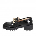 Woman's mocassin with accessory in black patent leather heel 5 - Available sizes:  32, 33, 34, 42, 43, 44, 45