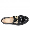 Woman's mocassin with accessory in black patent leather heel 5 - Available sizes:  32, 33, 34, 42, 43, 44, 45