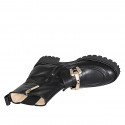 Stivaletto da donna con cerniera, elastico e accessorio in pelle nera tacco 5 - Misure disponibili: 32, 33, 34, 42, 43, 44, 45