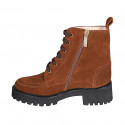 Woman's laced ankle boot with zipper in cognac brown suede heel 5 - Available sizes:  32, 33, 34, 42, 43, 44, 45