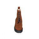 Woman's laced ankle boot with zipper in cognac brown suede heel 5 - Available sizes:  32, 33, 34, 42, 43, 44, 45