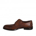 Scarpa stringata derby con puntale e elastici da uomo in pelle color cuoio - Misure disponibili: 37, 38, 46, 49, 51