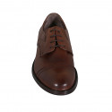 Zapato derby para hombre con cordones, elasticos y puntera en piel cognac - Tallas disponibles:  37, 38, 46, 49, 51