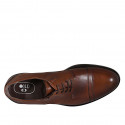 Men's derby laced shoe with captoe and elastics in cognac brown leather - Available sizes:  37, 38, 46, 49, 51