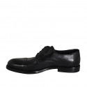 Elegant men's laced derby shoe in black leather with elastics and captoe - Available sizes:  36, 37, 38, 46, 47, 48, 49, 50