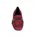 Woman's loafer with squared tip and studs in maroon suede and patent leather heel 3 - Available sizes:  33, 34, 35, 42, 43, 44, 45