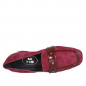 Mocassino con punta squadrata da donna in camoscio e vernice bordeaux con borchie tacco 3 - Misure disponibili: 33, 34, 35, 42, 43, 44, 45