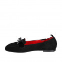 Mocasin con punta cuadrada y moño para mujer en gamuza y charol negro tacon 1 - Tallas disponibles:  44