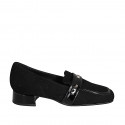 Woman's loafer with squared tip and studs in black suede and patent leather heel 3 - Available sizes:  32, 33, 34, 35, 43, 44, 45