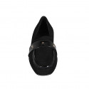 Mocassino con punta squadrata da donna in camoscio e vernice nera con borchie tacco 3 - Misure disponibili: 32, 33, 34, 35, 43, 44, 45