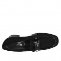 Mocassino con punta squadrata da donna in camoscio e vernice nera con borchie tacco 3 - Misure disponibili: 32, 33, 34, 35, 43, 44, 45