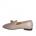 ﻿Woman's pointy mocassin in dove grey leather with accessory and bow heel 1 - Available sizes:  32, 33, 35, 42, 43, 44, 45