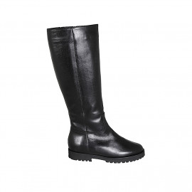 Woman's boot in black leather with zipper and feet lining in fur heel 3 - Available sizes:  32, 34, 35, 42, 43