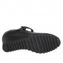 Zapato para mujer con cinturon y plantilla extraible en piel negra cuña 6 - Tallas disponibles:  32, 42, 43, 44, 45