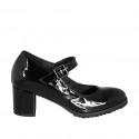 Mary Jane pour femmes avec courroie et semelle amovible en cuir verni noir talon 6 - Pointures disponibles:  32