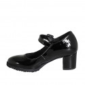 Escarpin Mary Jane pour femmes avec courroie et semelle amovible en cuir verni noir talon 6 - Pointures disponibles:  32, 33, 43