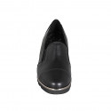 Woman's mocassin with elastic bands, captoe and removable insole in black leather wedge heel 4 - Available sizes:  42, 45