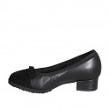 Woman's pump with removable insole, bow and captoe in black leather and suede heel 3 - Available sizes:  32, 33, 34, 42, 43