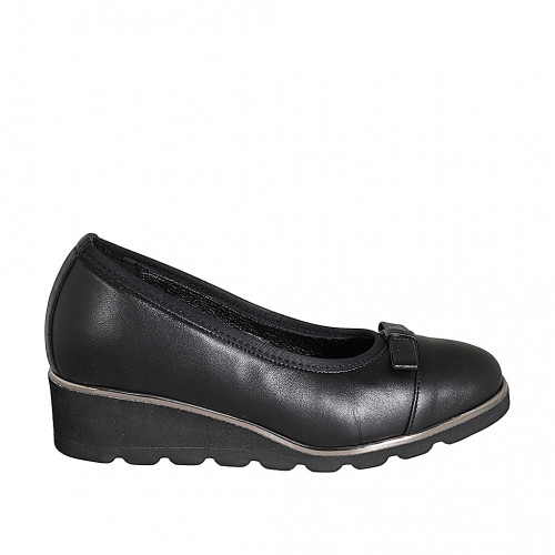 Escarpin pour femmes avec semelle amovible, arc et bout droit en cuir noir talon compensé 4 - Pointures disponibles:  34, 42, 43