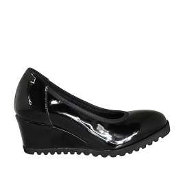 Escarpin pour femmes avec semelle amovible en cuir verni noir talon compensé 5 - Pointures disponibles:  31, 32, 43, 45