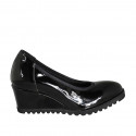 Escarpin pour femmes avec semelle amovible en cuir verni noir talon compensé 5 - Pointures disponibles:  31, 32, 34, 43, 44, 45