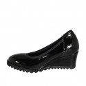 Zapato para mujer con plantilla extraible en charol negro cuña 5 - Tallas disponibles:  31, 32, 33, 34, 42, 43, 44, 45