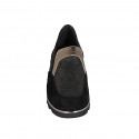 Woman's mocassin with elastic bands and removable insole in black and brass-colored laminated suede wedge heel 3 - Available sizes:  32, 33, 42, 43