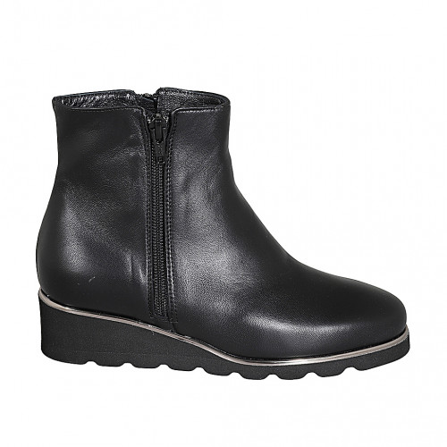 Stivaletto da donna in pelle nera con cerniere e plantare estraibile zeppa 4 - Misure disponibili: 33, 34, 42, 43, 45