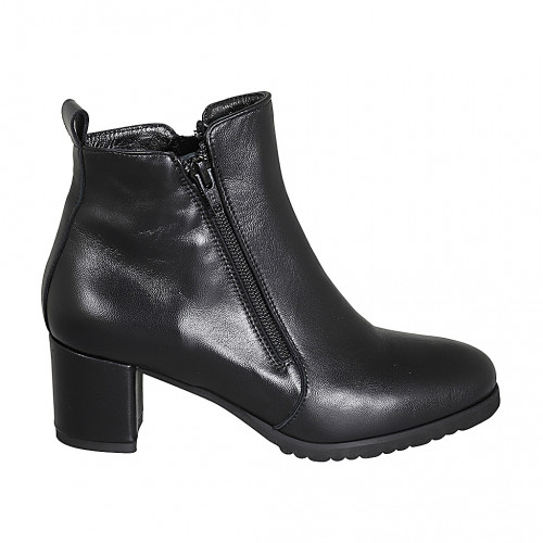 Stivaletto da donna in pelle nera con cerniere e plantare estraibile tacco 6 - Misure disponibili: 32, 43, 45