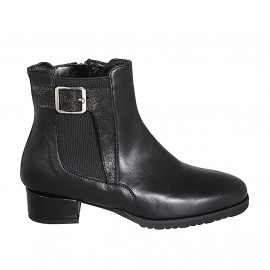 Bottines pour femmes avec semelle amovible, boucle, elastique et fermeture éclair en cuir noir et cuir lamé charbon talon 3 - Pointures disponibles:  31, 32, 42, 45