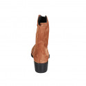 Botin tejano para mujer con cremallera en gamuza cognac tacon 4 - Tallas disponibles:  32, 35, 42, 43, 46