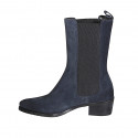 Woman's high Texan ankle boot in blue suede with elastic bands heel 4 - Available sizes:  43, 46