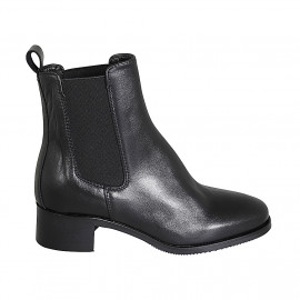 Woman's ankle boot with elastic bands in black leather with heel 4 - Available sizes:  32, 35, 42, 45