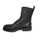 Stivaletto stringato da donna con cerniera e velcro in pelle nera tacco 3 - Misure disponibili: 32, 33, 34, 35, 42, 43, 44, 45, 46