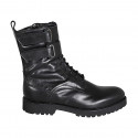 Botin para mujer con cremallera, cierres de velcro y cordones en piel negra tacon 3 - Tallas disponibles:  32, 34, 35, 43, 45, 46